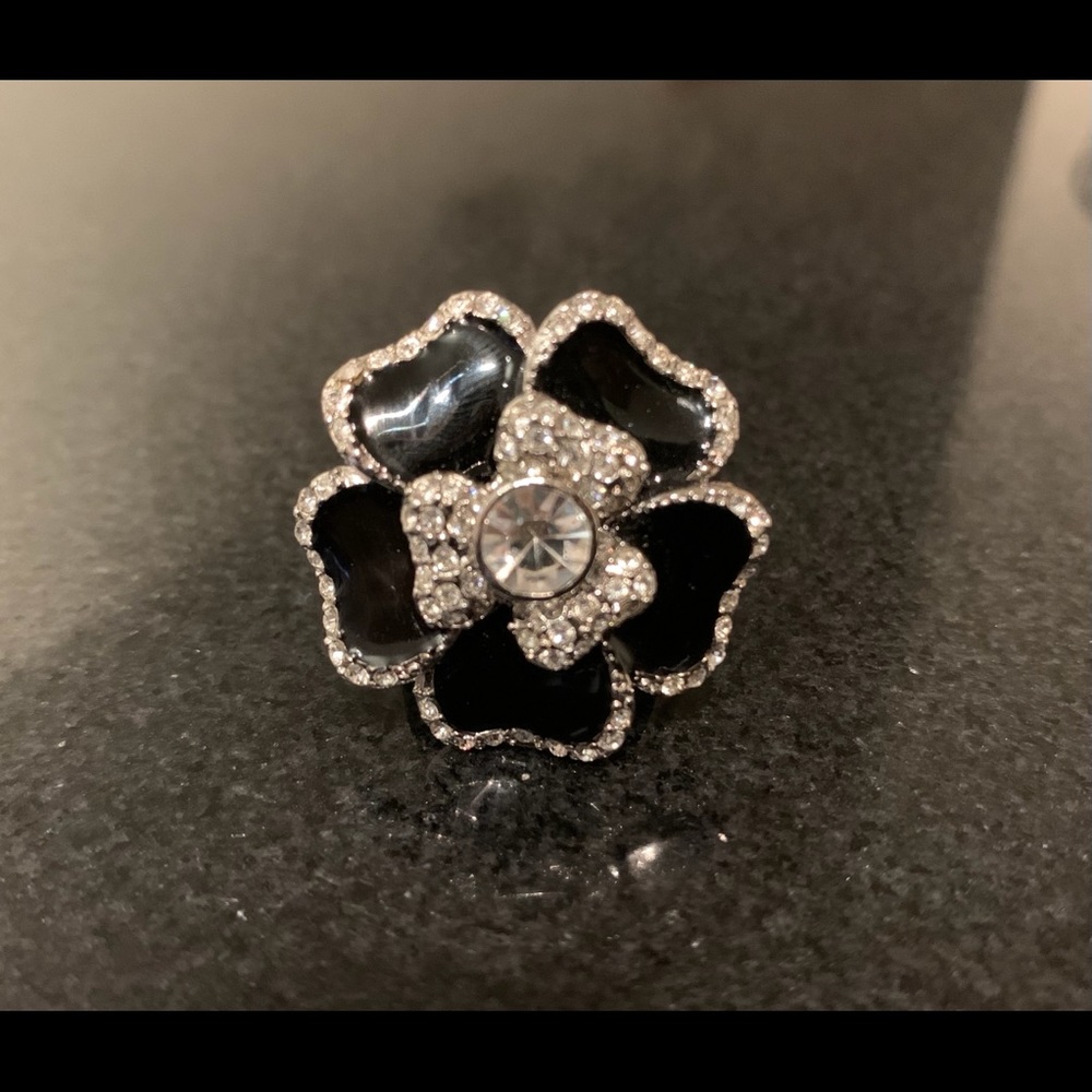 Lia Sophia Black Dahlia Flower Ring